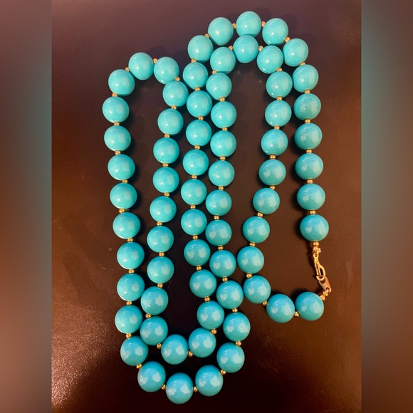 Vintage Turquoise Colored Acrylic Bead Necklace - Picture 2 of 6